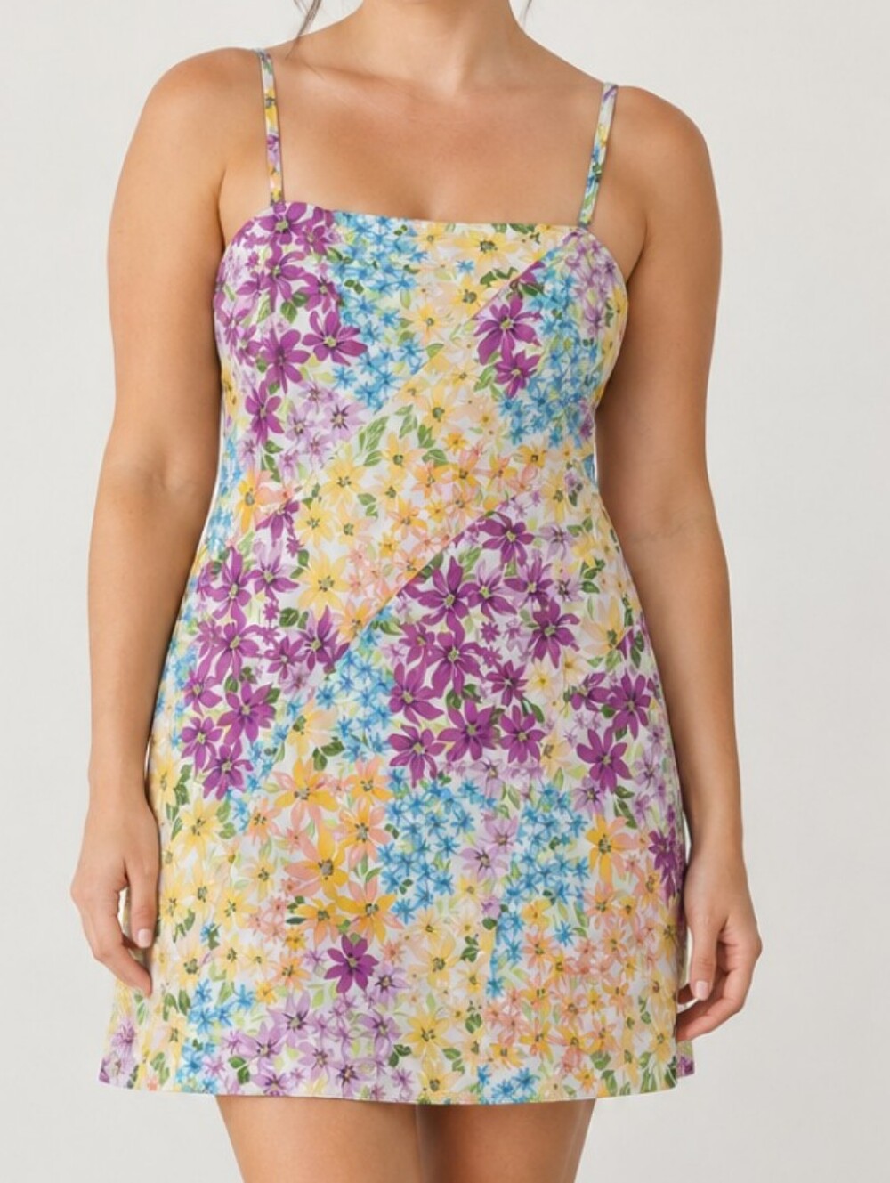 Avec Les Filles Floral Cotton Spaghetti Strap Mini Dress Size 14